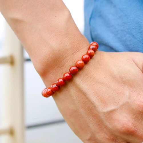 Bracelet en pierre de jaspe rouge avec des perles de 8mm
